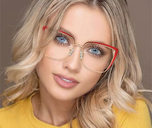 Retro Cat Eye Metal Eyeglasses Frame|Women Men|Fashion Clear Anti Blue Light Optical Eyewear| Square Frame Computer Goggle