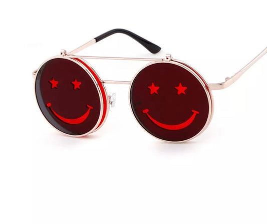 Retro Flip Up Round Steampunk Sunglasses 2022 Brand|Women Men| Designer Small Circle Sun Glasses Red Yellow Shades SP64