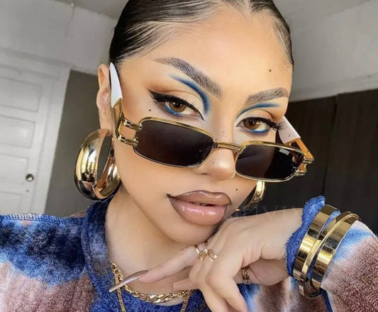 Retro Rectangle Sunglasses|Women Men|Fashion Brand Designer Punk Metal Ring |Eyewear Shades UV400 Square Sun Glasses