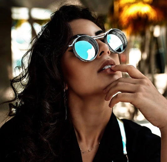Retro Round Hollow Steampunk Sunglasses |Women Men| Fashion Gradient Mirror Shades UV400 |Punk Sun Glasses